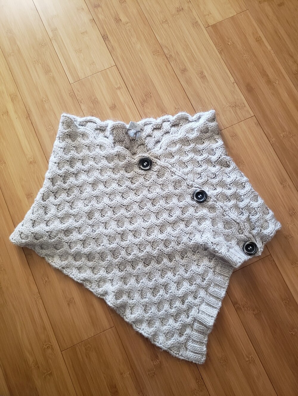 Italian Wool Blend Knit Button Poncho Cape Shawl
